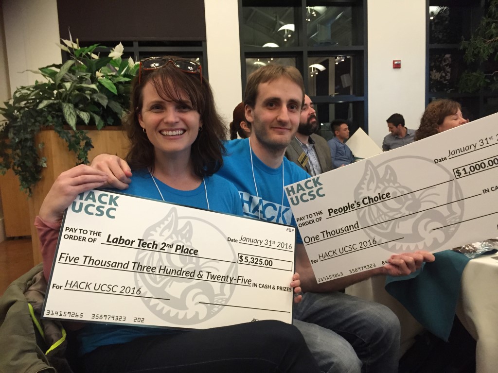 Aly and Sean win the UCSC Hackathon 2016